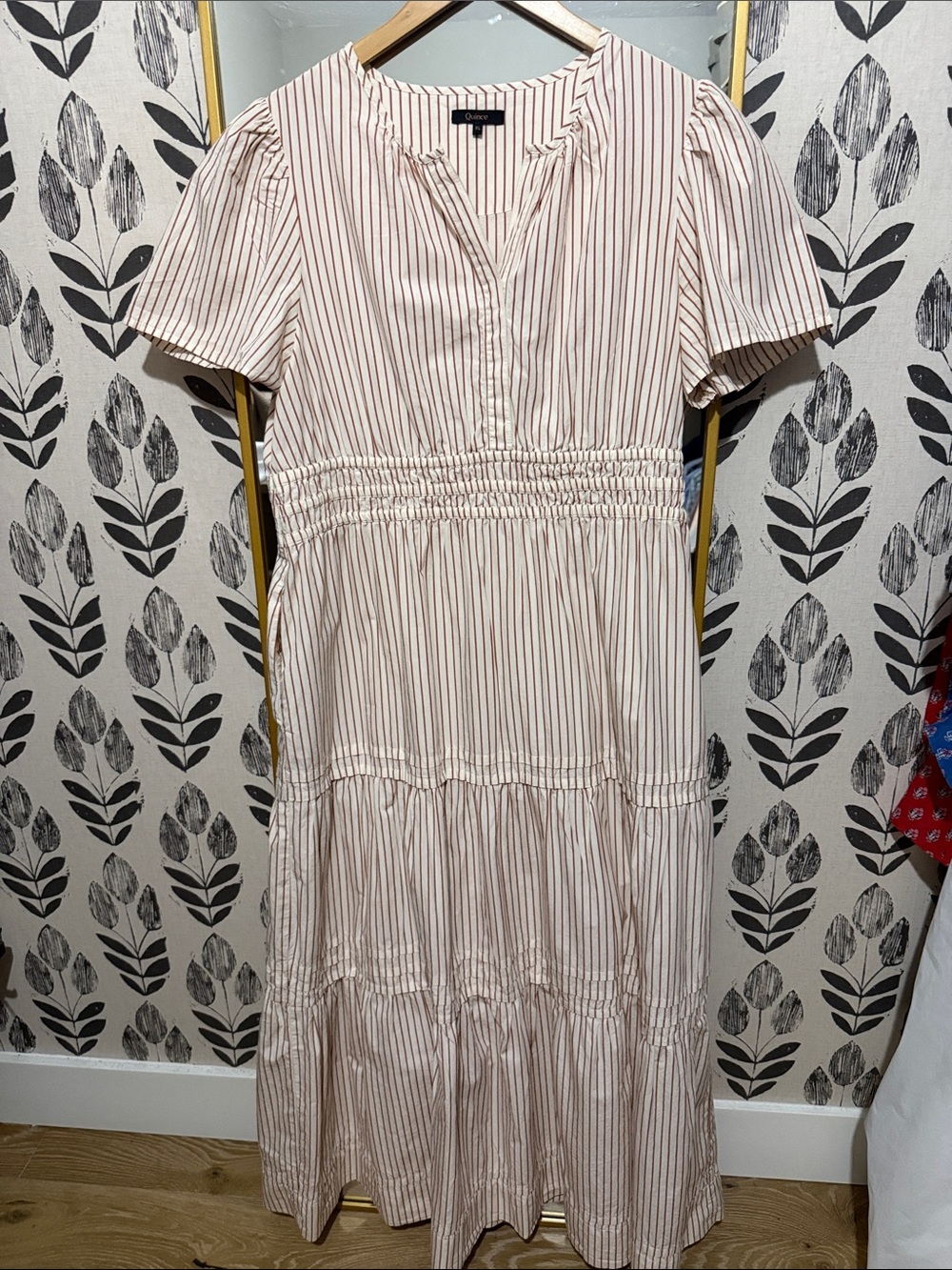 Quince Rust and Cream Striped Tiered Maxi Dress
